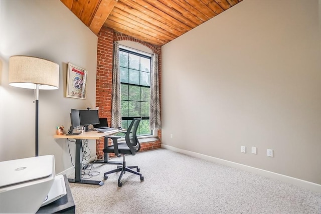 14 Sanford St Unit 21, Medway, MA 02053 - office area featuring wooden ceiling, baseboards, vaulted ceiling, and carpet flooring