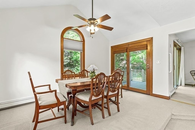 22 Grove Pl Unit 4, Winchester, MA 01890 - dining area with vaulted ceiling, healthy amount of natural light, light colored carpet, and a ceiling fan