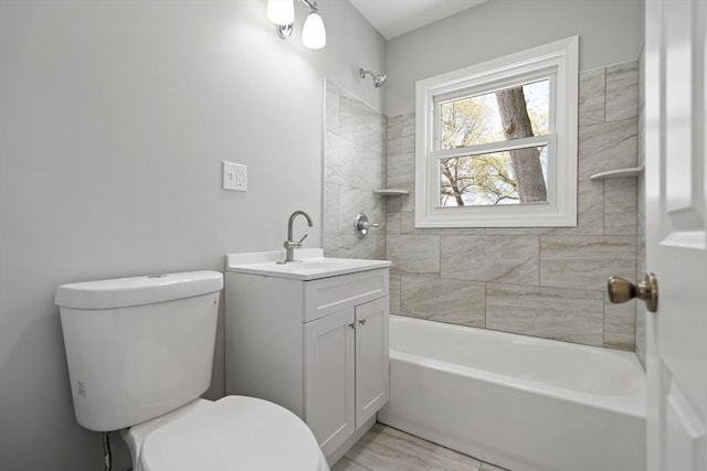 full bathroom with toilet, shower / washtub combination, and vanity