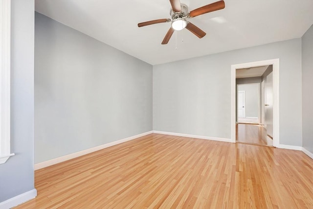 unfurnished room with light hardwood / wood-style floors and ceiling fan