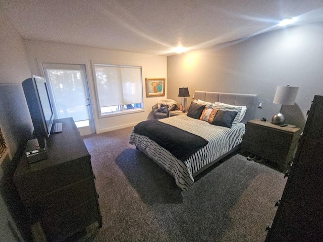 bedroom with dark carpet