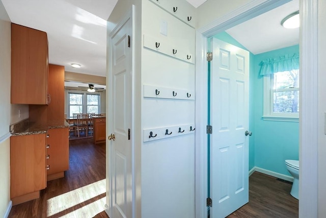 corridor with dark hardwood / wood-style floors