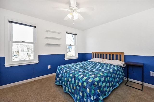 bedroom with carpet flooring and ceiling fan