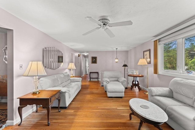 16 Fencourt, Canton, MA 02021 - living room featuring a ceiling fan, light wood-style flooring, and baseboards