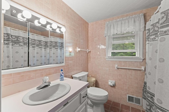 16 Fencourt, Canton, MA 02021 - full bath with tile walls, vanity, toilet, tile patterned flooring, and a shower with shower curtain