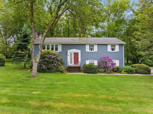 16 Fencourt, Canton, MA 02021 - bi-level home with a front lawn and a chimney