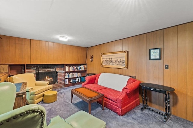 16 Fencourt, Canton, MA 02021 - carpeted living room featuring a fireplace and wood walls