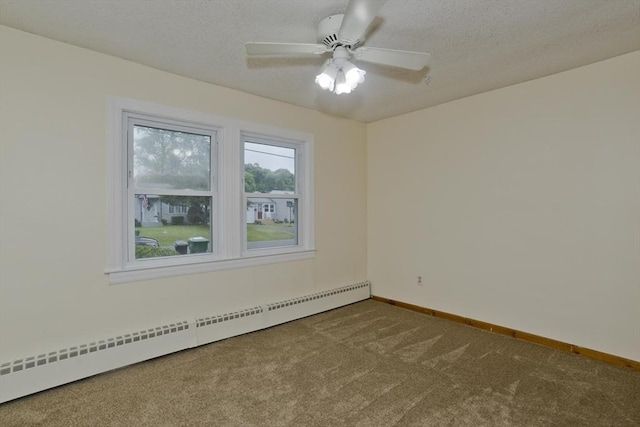 12 Allen St, Chicopee, MA 01020 - unfurnished room with baseboard heating, carpet, a textured ceiling, and a ceiling fan