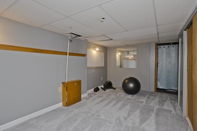12 Allen St, Chicopee, MA 01020 - exercise area featuring a paneled ceiling and carpet