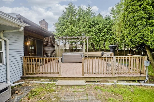12 Allen St, Chicopee, MA 01020 - wooden deck with a hot tub and a pergola