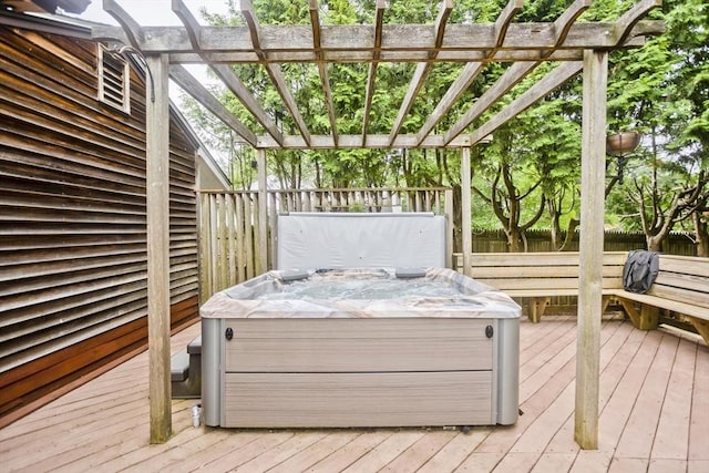 12 Allen St, Chicopee, MA 01020 - wooden terrace featuring a hot tub and a pergola