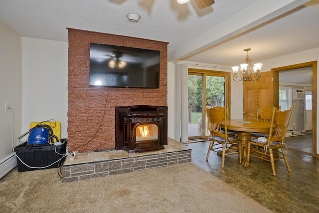 12 Allen St, Chicopee, MA 01020 - dining space featuring a chandelier, a wood stove, and a ceiling fan