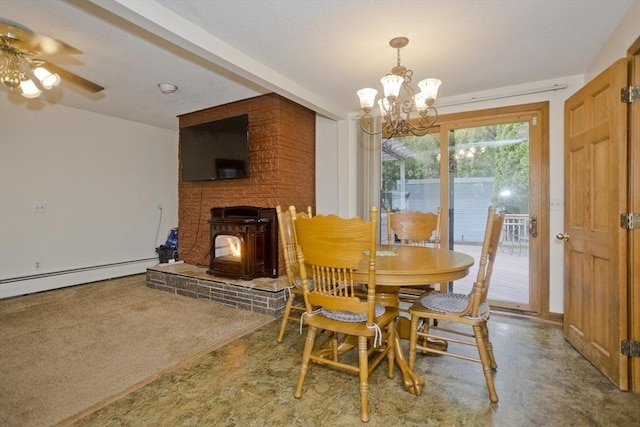 12 Allen St, Chicopee, MA 01020 - dining space with a baseboard heating unit, a chandelier, and a ceiling fan