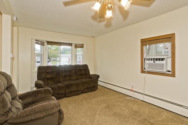 12 Allen St, Chicopee, MA 01020 - carpeted living room with baseboard heating, a ceiling fan, and cooling unit