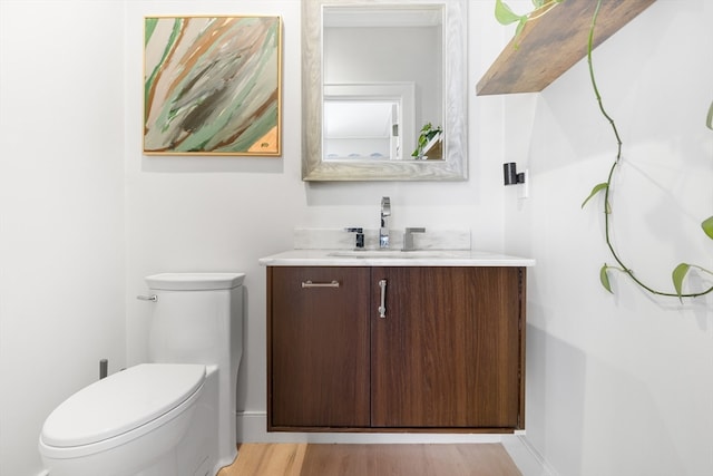 bathroom featuring vanity, toilet, and wood-type flooring