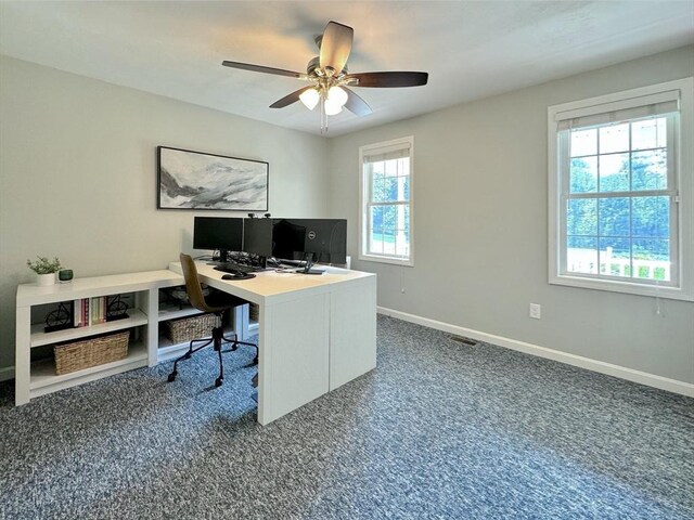 111 Country Club Pl, Southbridge, MA 01550 - carpeted home office with a ceiling fan and baseboards