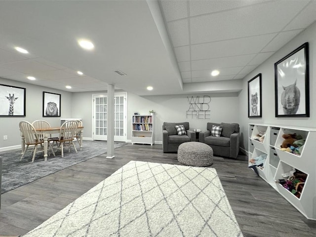 111 Country Club Pl, Southbridge, MA 01550 - living room with dark wood-type flooring, a paneled ceiling, and recessed lighting