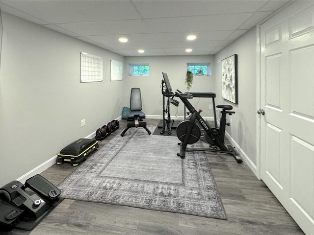 111 Country Club Pl, Southbridge, MA 01550 - workout room with a paneled ceiling, recessed lighting, and wood finished floors