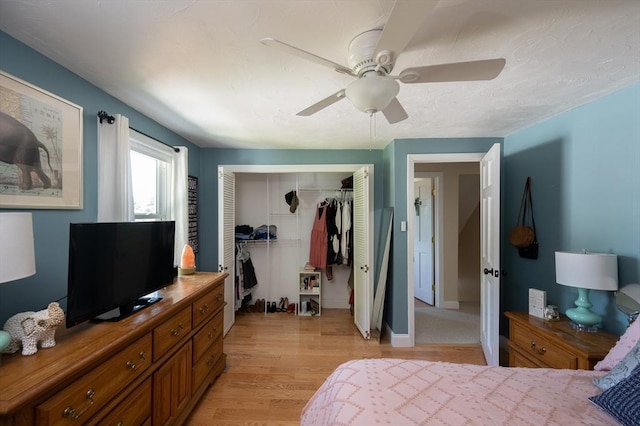 29 Wituwamat Rd, Weymouth, MA 02191 - bedroom featuring a closet, light wood-type flooring, and a ceiling fan