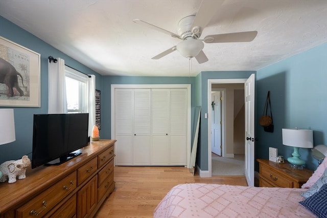 29 Wituwamat Rd, Weymouth, MA 02191 - bedroom featuring a closet, light wood-type flooring, and a ceiling fan