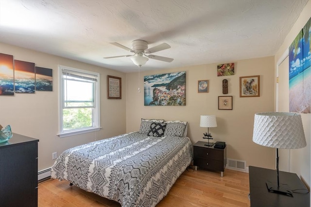 29 Wituwamat Rd, Weymouth, MA 02191 - bedroom featuring light wood-type flooring, baseboard heating, and a ceiling fan