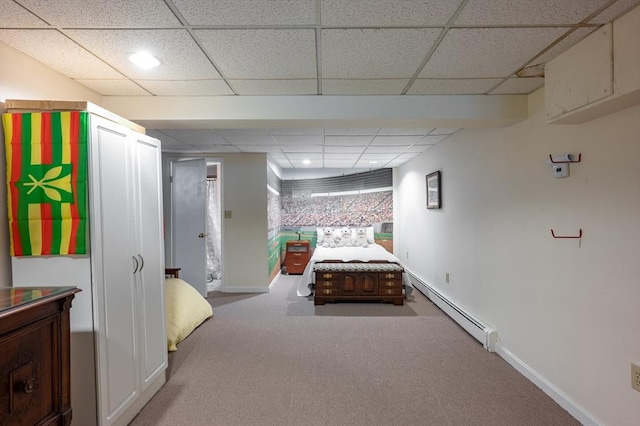 29 Wituwamat Rd, Weymouth, MA 02191 - carpeted bedroom featuring a baseboard heating unit, a drop ceiling, baseboards, and recessed lighting
