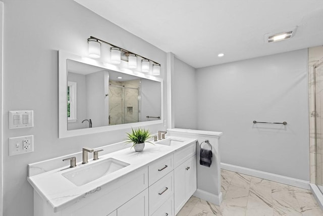 102 Saddleworth Way, Middleboro, MA 02346 - bathroom featuring marble finish floors, a marble finish shower, and double vanity