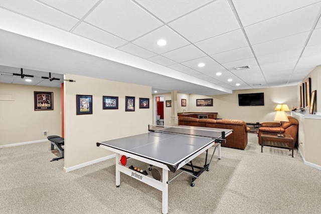 102 Saddleworth Way, Middleboro, MA 02346 - playroom with carpet floors, a paneled ceiling, and recessed lighting
