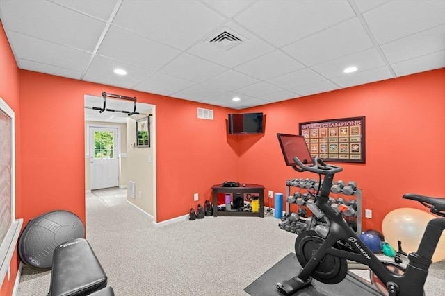102 Saddleworth Way, Middleboro, MA 02346 - workout room with a paneled ceiling, recessed lighting, and carpet