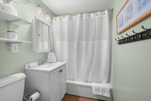 22 Wallace Pt, Bourne, MA 02532 - full bathroom with shower / bath combination with curtain, vanity, and toilet
