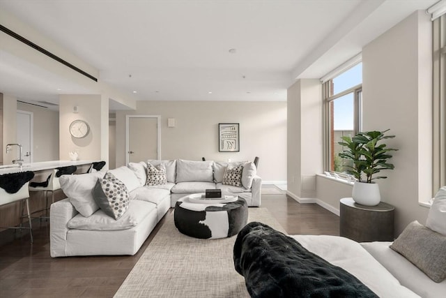 43 Westland Ave Unit 512, Boston, MA 02115 - living room with baseboards, wood finished floors, and recessed lighting