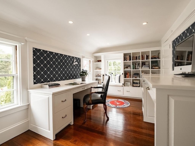 11 Water St, Duxbury, MA 02332 - office space with dark wood-type flooring, recessed lighting, and built in study area