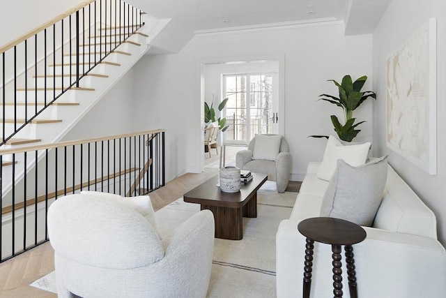 living room with crown molding