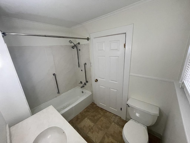 3 Camden St, South Hadley, MA 01075 - bathroom featuring shower / tub combination, ornamental molding, a sink, and toilet