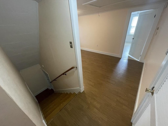 3 Camden St, South Hadley, MA 01075 - stairs featuring baseboards, attic access, and wood finished floors
