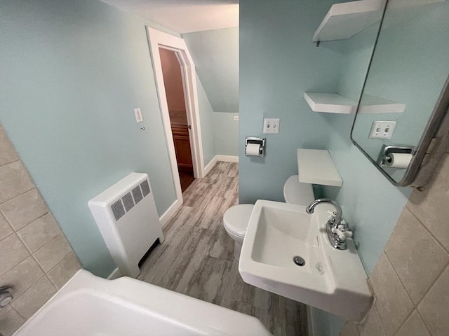 3 Camden St, South Hadley, MA 01075 - bathroom with toilet, a sink, radiator heating unit, and wood finished floors