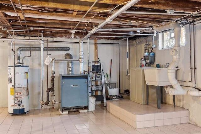 basement with gas water heater