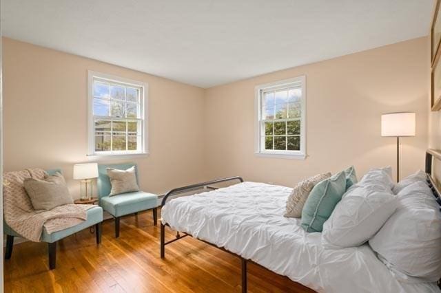 bedroom featuring multiple windows and wood finished floors