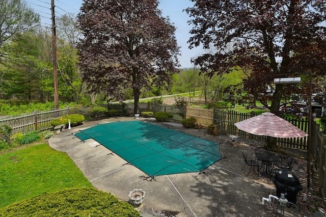 view of pool featuring a patio area, a fenced in pool, and a fenced backyard