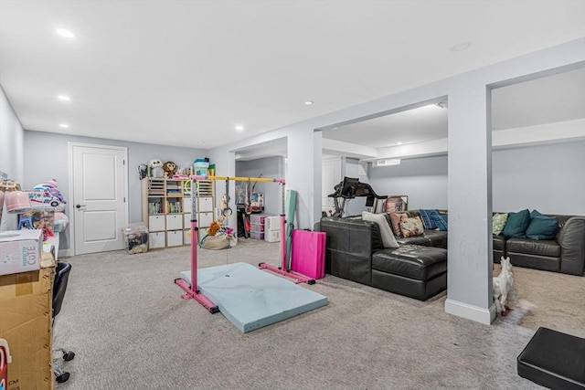 34 Cedar St, Hopkinton, MA 01748 - recreation room with carpet floors and recessed lighting