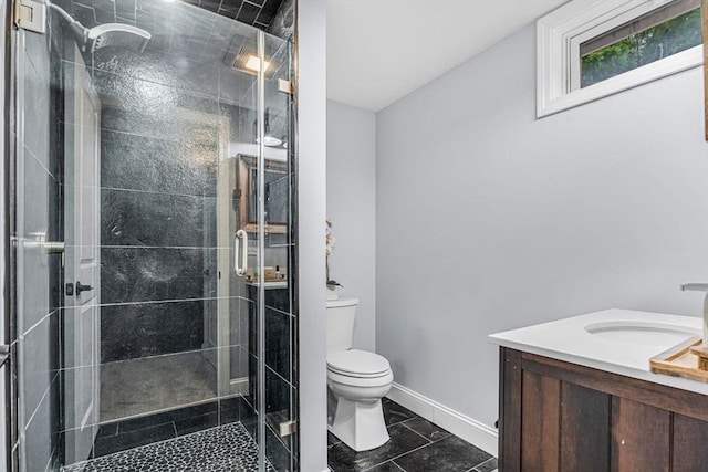 34 Cedar St, Hopkinton, MA 01748 - bathroom with vanity, a shower stall, and tile patterned flooring