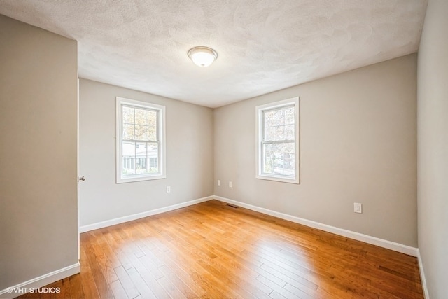 spare room featuring a wealth of natural light, hardwood / wood-style floors, and a textured ceiling