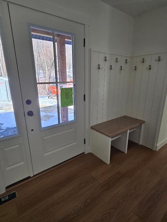 mudroom with dark hardwood / wood-style flooring