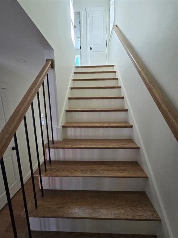 stairs with hardwood / wood-style floors