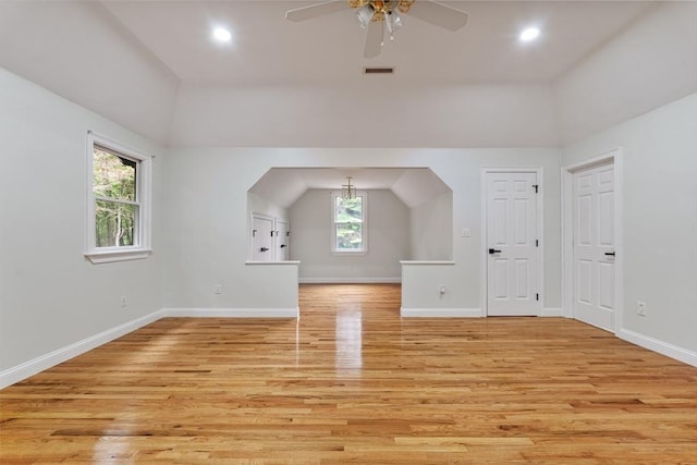 453 Forest St, North Andover, MA 01845 - bonus room featuring light wood-type flooring, a ceiling fan, vaulted ceiling, and recessed lighting