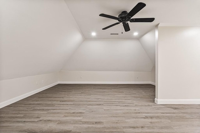 453 Forest St, North Andover, MA 01845 - bonus room featuring lofted ceiling, wood finished floors, a ceiling fan, and recessed lighting