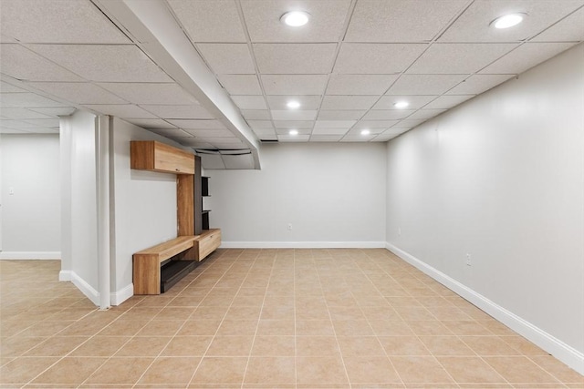 453 Forest St, North Andover, MA 01845 - finished below grade area with recessed lighting, light tile patterned floors, and a drop ceiling
