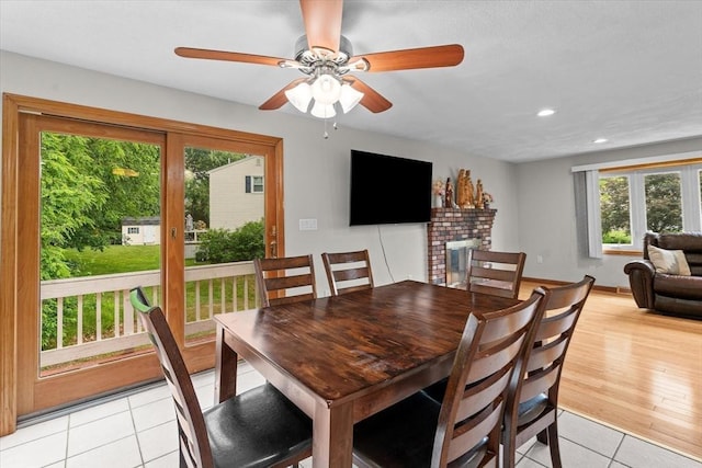 46 Lisa Ln, Methuen, MA 01844 - dining space featuring light tile patterned flooring, recessed lighting, and ceiling fan