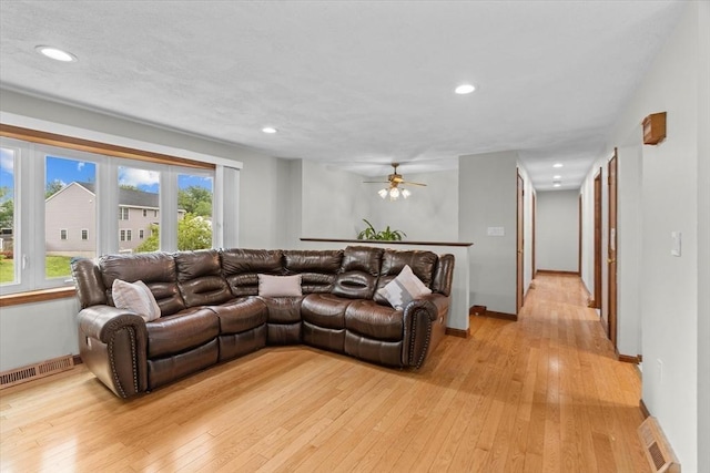 46 Lisa Ln, Methuen, MA 01844 - living room featuring light wood-style floors, a ceiling fan, and recessed lighting