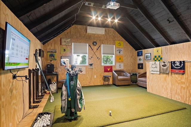 38 Thatcher St, Medford, MA 02155 - recreation room with wood ceiling, carpet floors, and wooden walls